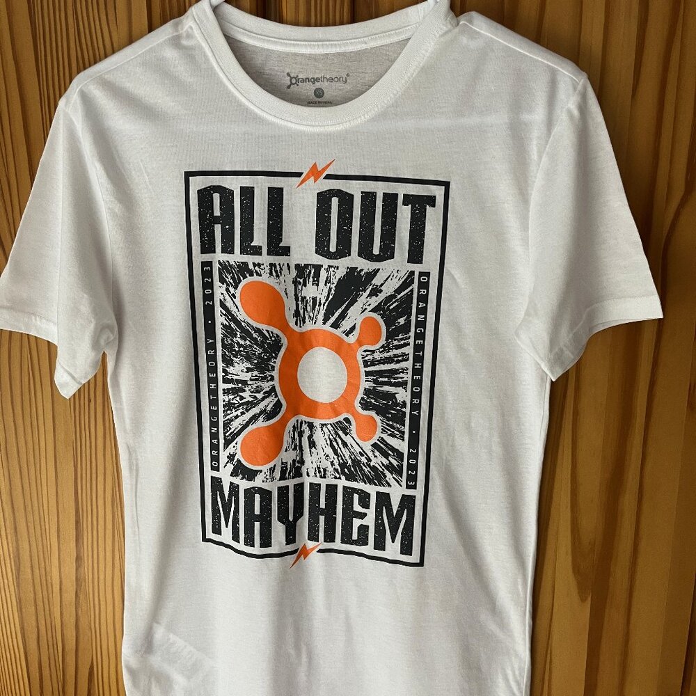 NEW Orange Theory Fitness All Out Mayhem Womens Size XS White Athletic T-Shirt